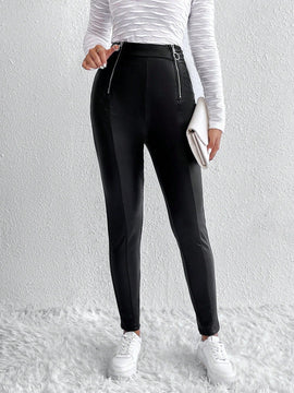 Pantalones ajustados cremallera con diseno de aro O