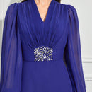 Modely Vestido con diamante de imitacion con con diseno de perla de manga farol