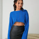 Essnce Jersey crop unicolor de hombros caidos