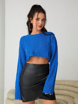 Essnce Jersey crop unicolor de hombros caidos