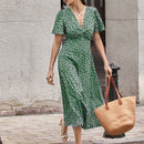 Privé Vestido con cinturón de manga farol bajo fruncido