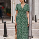 Privé Vestido con cinturón de manga farol bajo fruncido