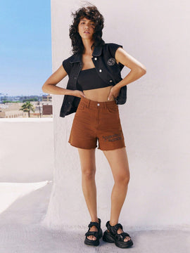 GAWX Shorts en mezclilla con estampado de letra