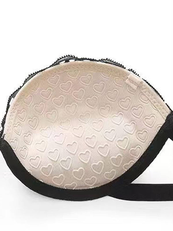 Sujetador sin tira con encaje con bordado anti deslizante push-up media taza