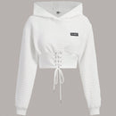 Ezwear capucha crop con slogan con parche con cordon delantero de hombros caidos