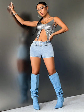 ICON Shorts en mezclilla con cinturon con hebilla