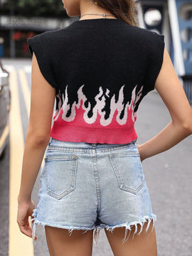 ICON Chaleco de punto crop con patron de fuego
