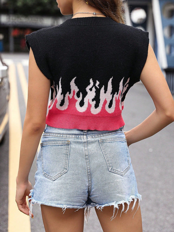 ICON Chaleco de punto crop con patron de fuego