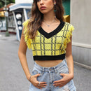 EZwear Chaleco de punto con patron de cuadros ribete con fleco