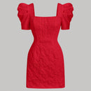 Mod vestido floral jacquard de cuello cuadrado de manga farol