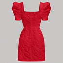 Mod vestido floral jacquard de cuello cuadrado de manga farol