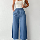 Cottnline pantalones palazzo de tiro alto, sueltos y con bolsillo, de 100% algodon, para primavera y verano