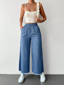 Cottnline pantalones palazzo de tiro alto, sueltos y con bolsillo, de 100% algodon, para primavera y verano