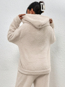 Frenchy sudadera con capucha de forro polar de peluche de unicolor informal para mujer para otono/invierno