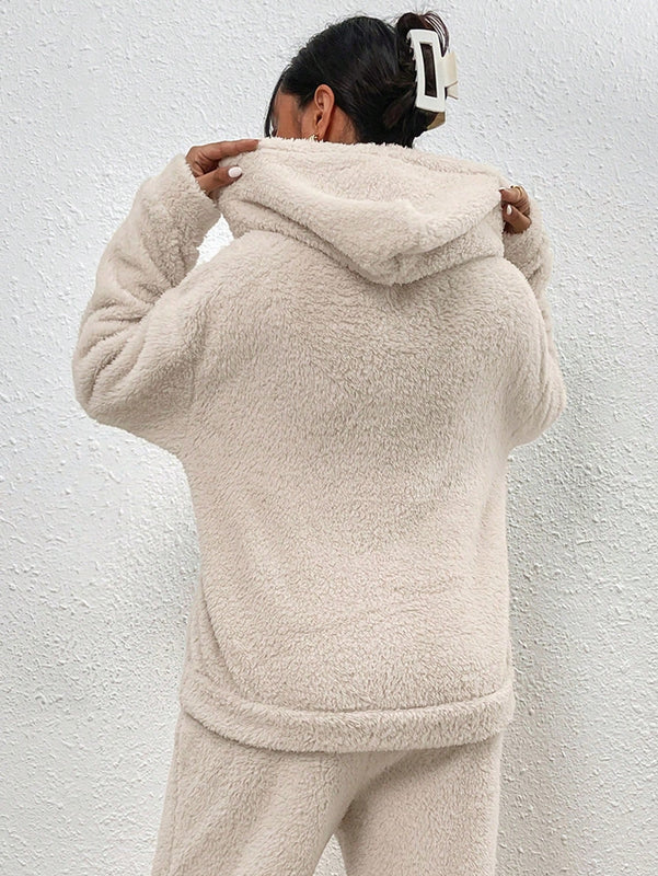 Frenchy sudadera con capucha de forro polar de peluche de unicolor informal para mujer para otono/invierno