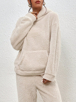 Frenchy sudadera con capucha de forro polar de peluche de unicolor informal para mujer para otono/invierno