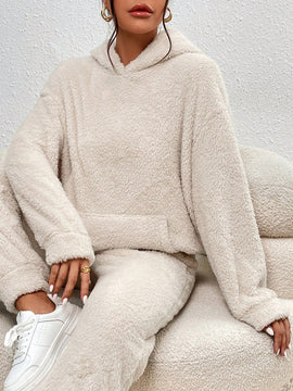 Frenchy sudadera con capucha de forro polar de peluche de unicolor informal para mujer para otono/invierno