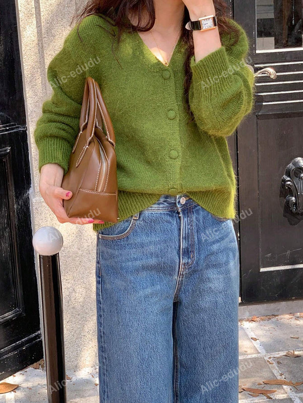 Blusa de mujer de manga larga con botones al frente, de unicolor, para uso casual diario