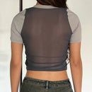 Camiseta crop de color combinado de manga raglan