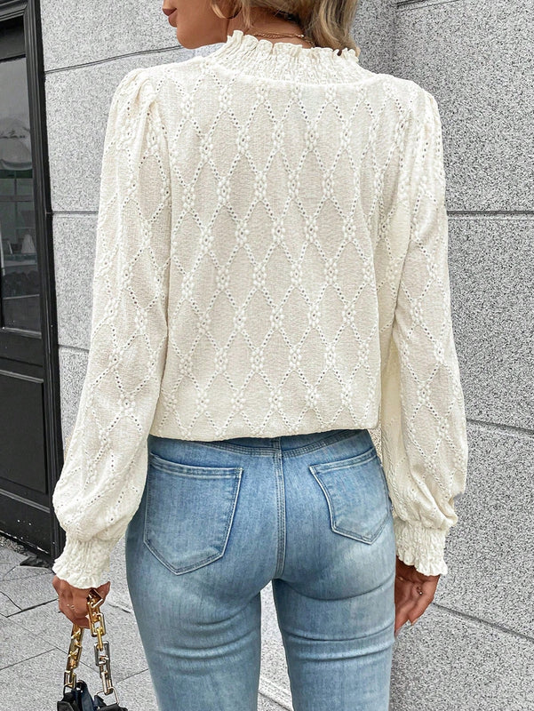 Frenchy Blusa ribete fruncido de manga farol