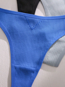 3 piezas Tanga unicolor tejido de canale