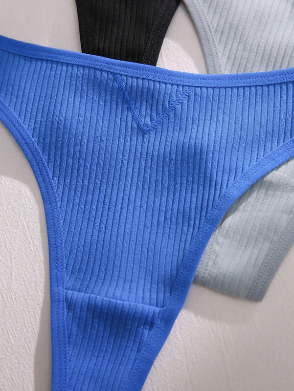 3 piezas Tanga unicolor tejido de canale