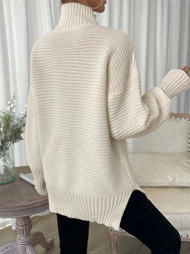 Essnce Jersey de cuello cisne de hombros caidos bajo con abertura