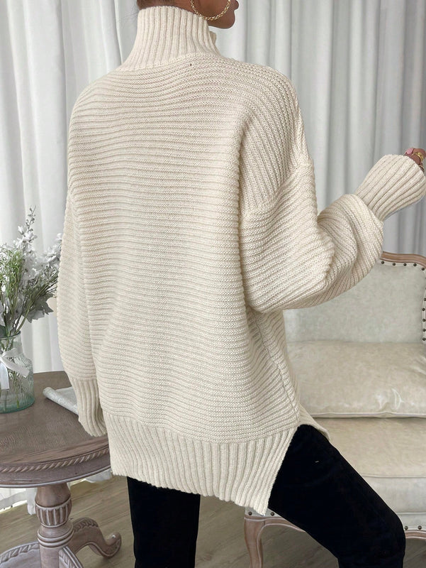 Essnce Jersey de cuello cisne de hombros caidos bajo con abertura