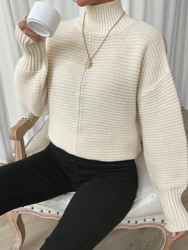 Essnce Jersey de cuello cisne de hombros caidos bajo con abertura