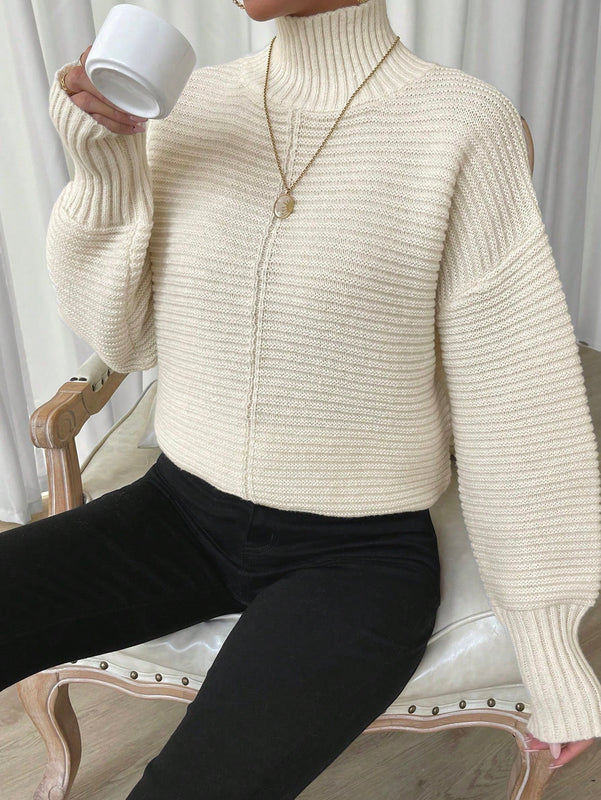 Essnce Jersey de cuello cisne de hombros caidos bajo con abertura