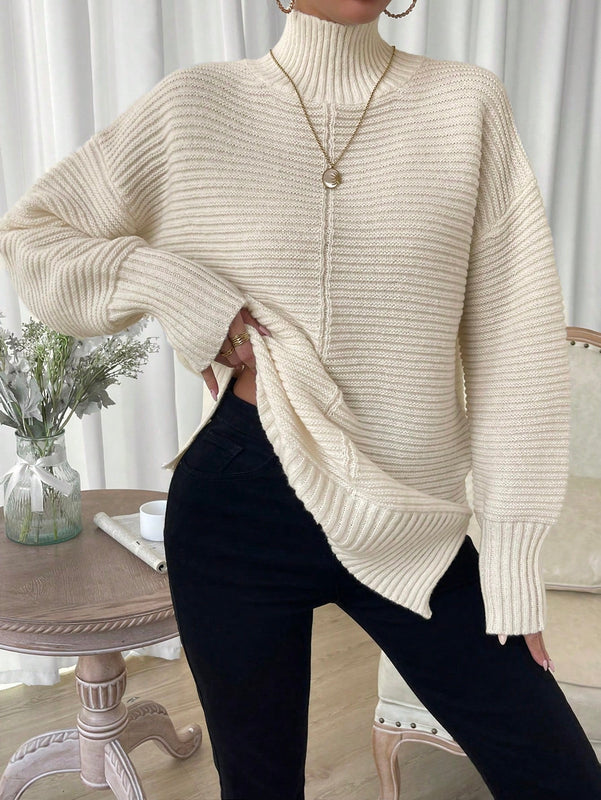 Essnce Jersey de cuello cisne de hombros caidos bajo con abertura
