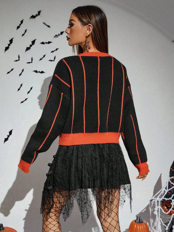 PUNK Jersey con estampado de Halloween patron de hombros caidos