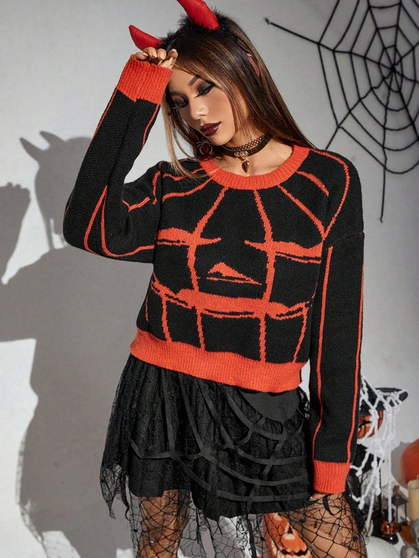 PUNK Jersey con estampado de Halloween patron de hombros caidos