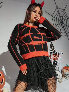 PUNK Jersey con estampado de Halloween patron de hombros caidos