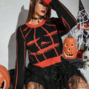 PUNK Jersey con estampado de Halloween patron de hombros caidos