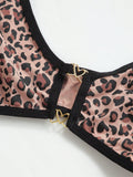 Set de lenceria con estampado de leopardo con abertura unido en contraste