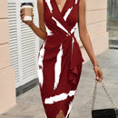 Vestido con estampado de pincelada cruzado con fruncido