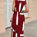 Vestido con estampado de pincelada cruzado con fruncido