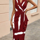 Vestido con estampado de pincelada cruzado con fruncido