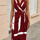 Vestido con estampado de pincelada cruzado con fruncido