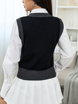 EZwear 1 pieza Chaleco de punto con patron de letra
