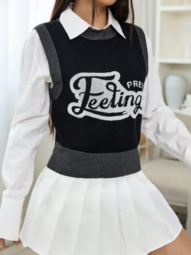 EZwear 1 pieza Chaleco de punto con patron de letra