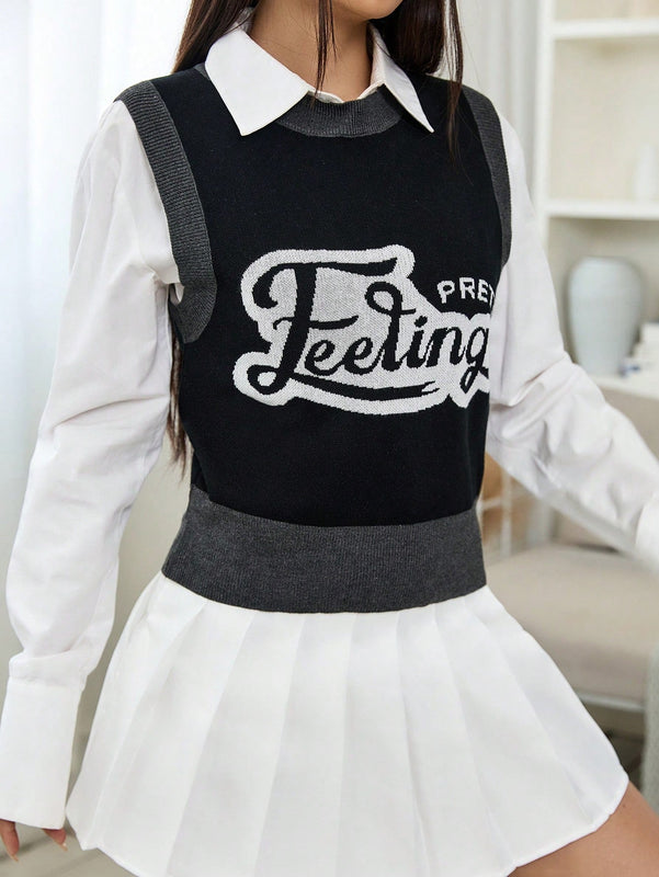 EZwear 1 pieza Chaleco de punto con patron de letra