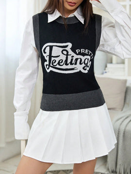 EZwear 1 pieza Chaleco de punto con patron de letra