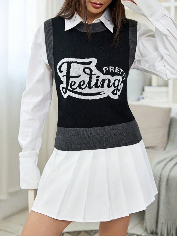 EZwear 1 pieza Chaleco de punto con patron de letra