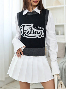 EZwear 1 pieza Chaleco de punto con patron de letra
