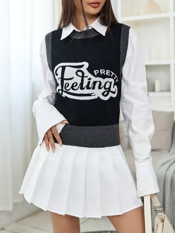EZwear 1 pieza Chaleco de punto con patron de letra