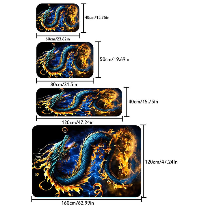 1pc Alfombra Antideslizante con Estampado de Dragón Mágico - Diseño de Llama Azul y Naranja Vibrante, Tapete de Poliéster Lavable en Máquina para Sala de Estar, Habitación de Juegos, Decoración para Dormitorio de Adolescentes - Regalo Duradero para el Ho