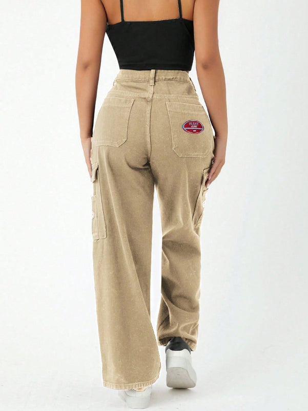 PETITE Jeans cargo con parche de letra con bolsillo con solapa