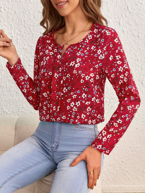 Clasi Blusa con estampado floral de cuello de muesca